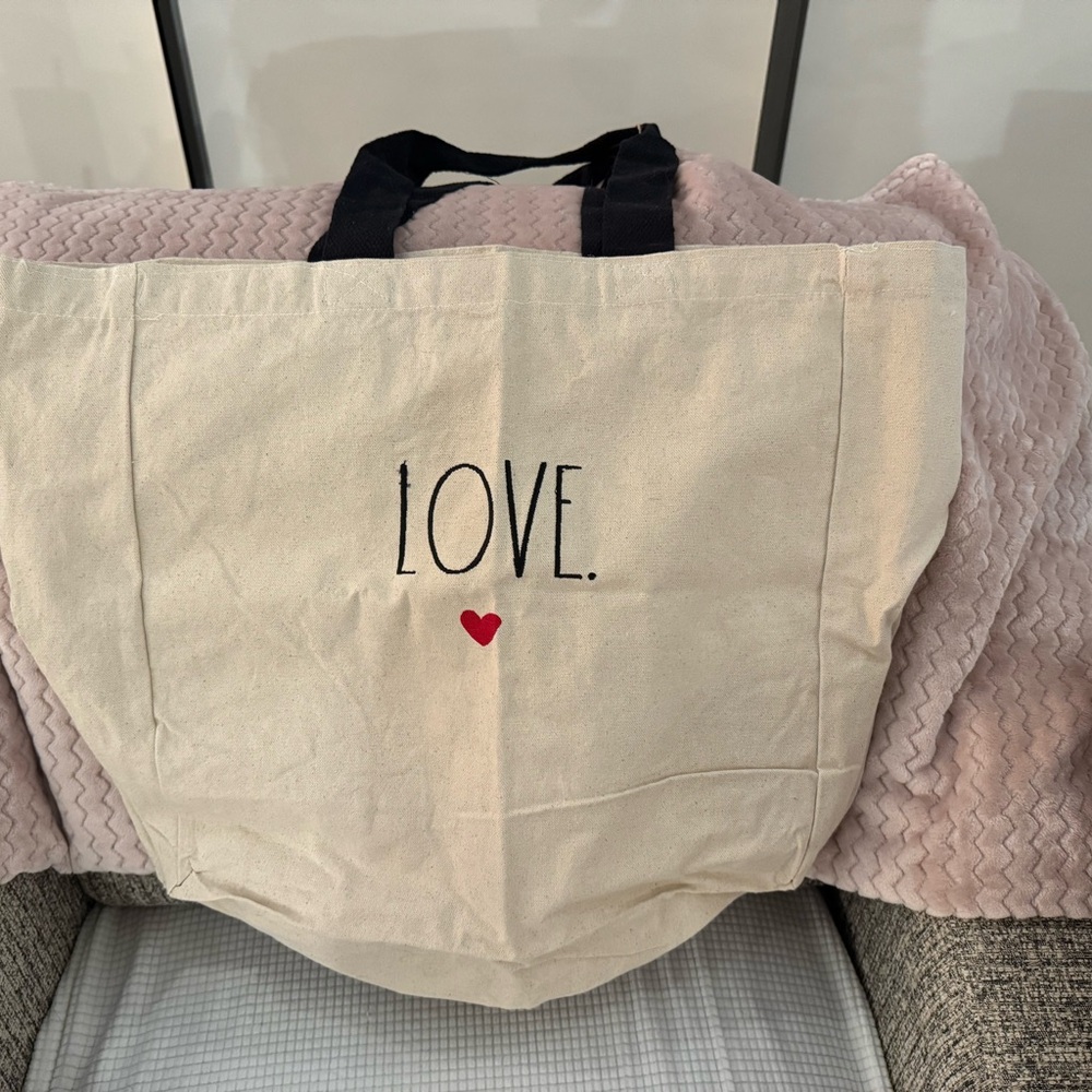 Rae Dunn Cream Canvas Tote with Love Print